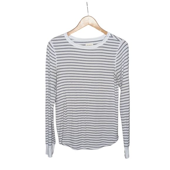 Thread & Supply Striped Ribbed Knit Admiration Top White Navy Small Long Sleeve - Picture 2 of 10